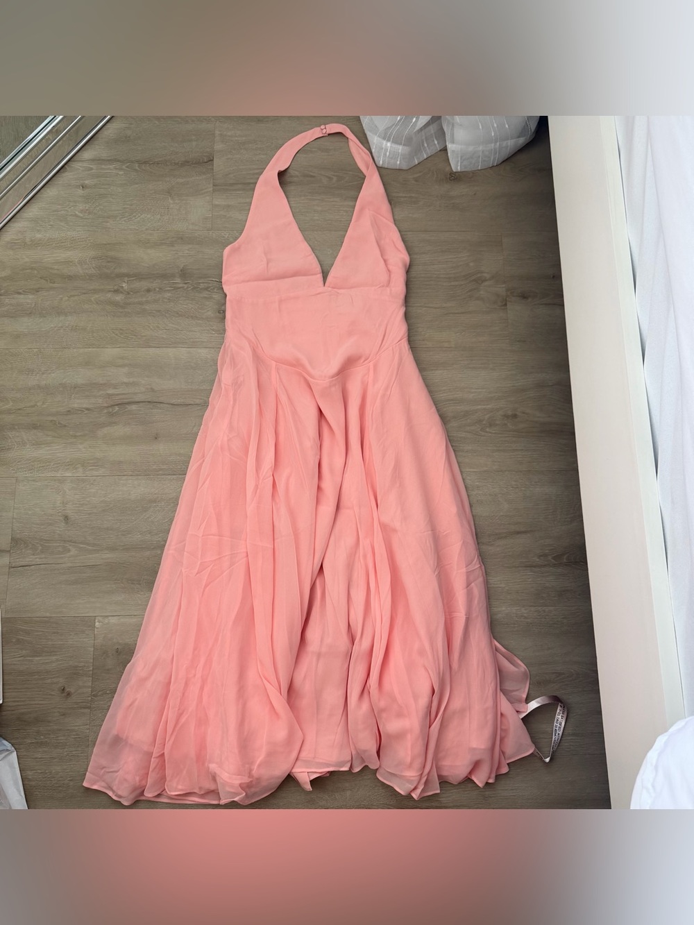 HOUSE OF CB Solada Floral Halter Midi Sundress in Peach Pearl